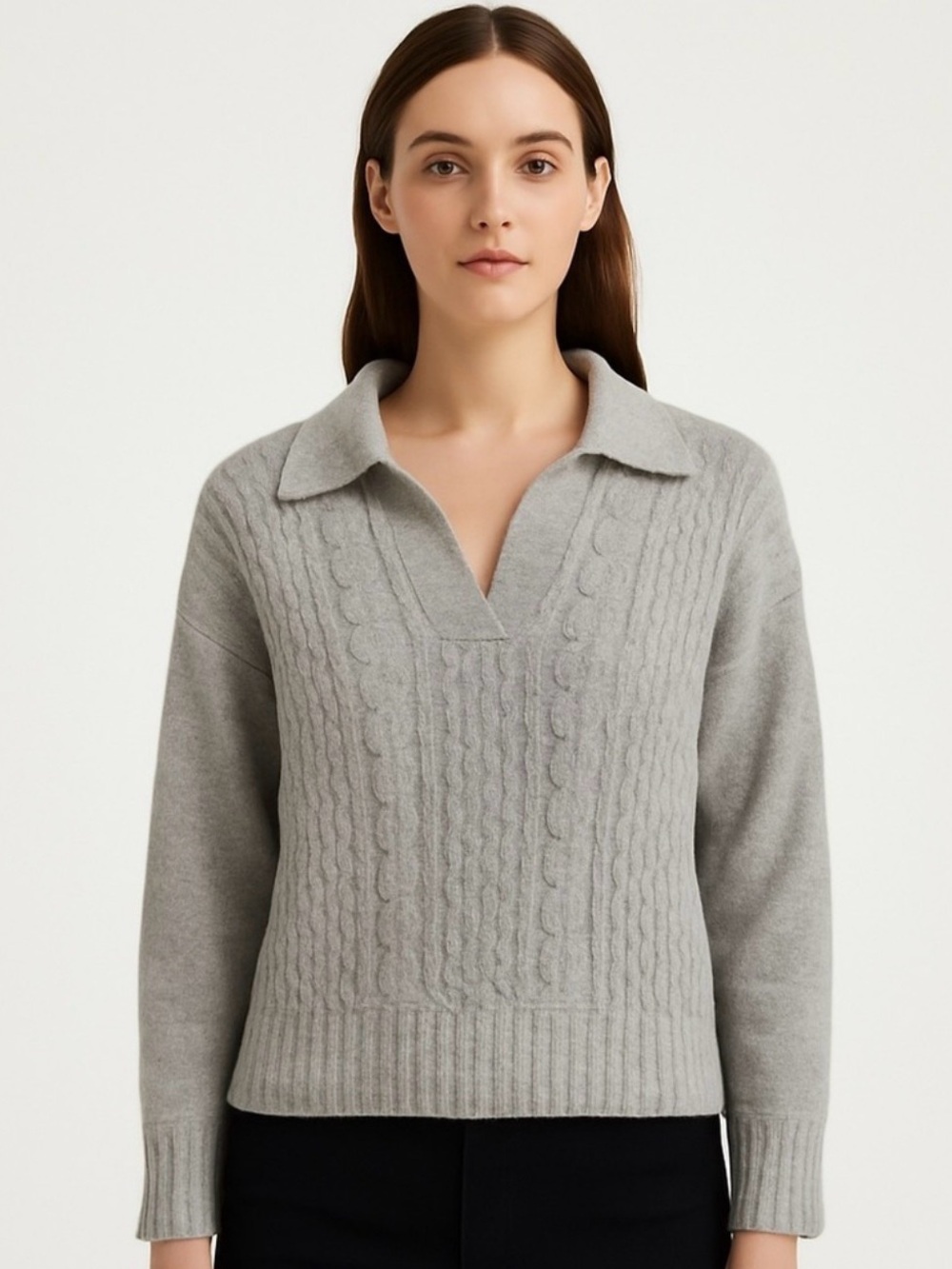 Jason Wu Chunky Cable Knit Fisherman Crop Collared Gray Wool M